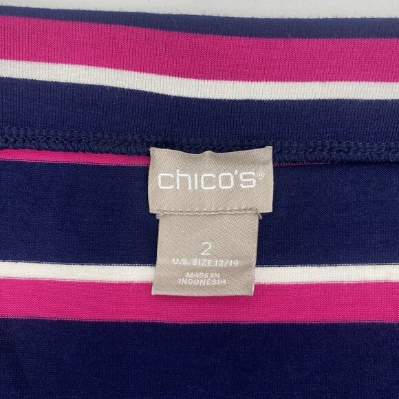 Chicos Multi-Colored Striped Maxi Skirt Size 2 US 12/14Pink Navy Pull On Stretch - Picture 4 of 8